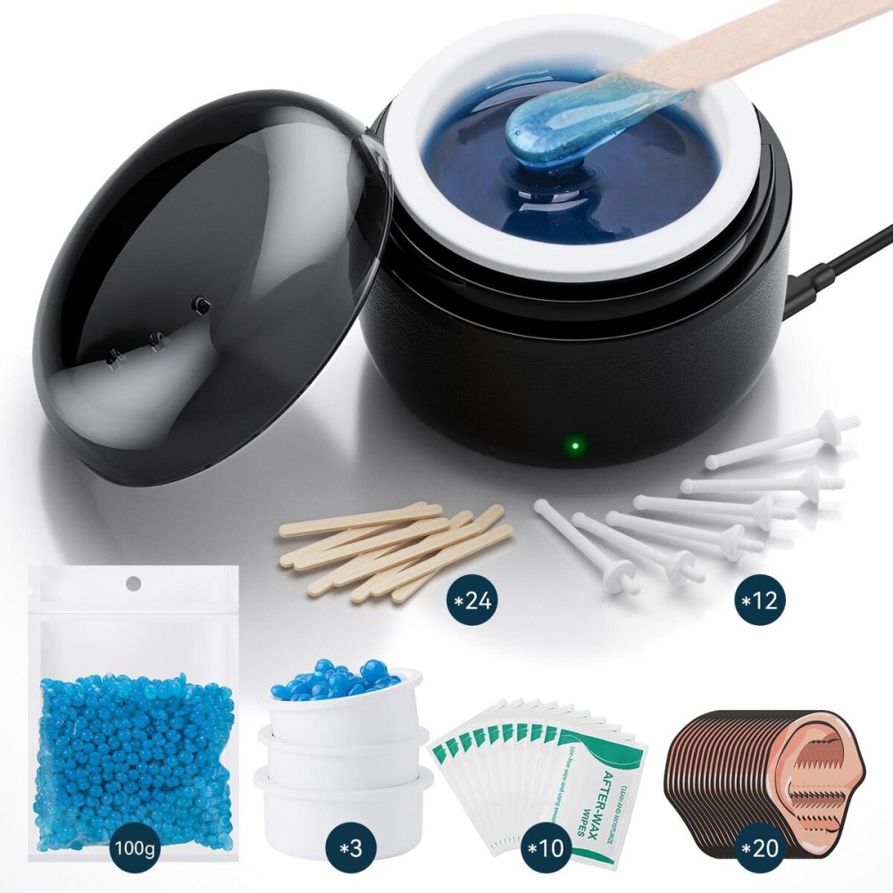 Nose Wax Kit - Portable Wax Warmer for Hair Removal with 100g Wax, 24 Applicators, 12 Nose Hair Sticks 3 Silicone Pots, Wax Melt Warmer Waxing Kit for Women and Men - Black Nose Wax Kit - Portable Wax Warmer for Hair Removal with 100g Wax, 24 Applicators, 12 Nose Hair Sticks 3 Silicone Pots, Wax Melt Warmer Waxing Kit for Women and Men - Black