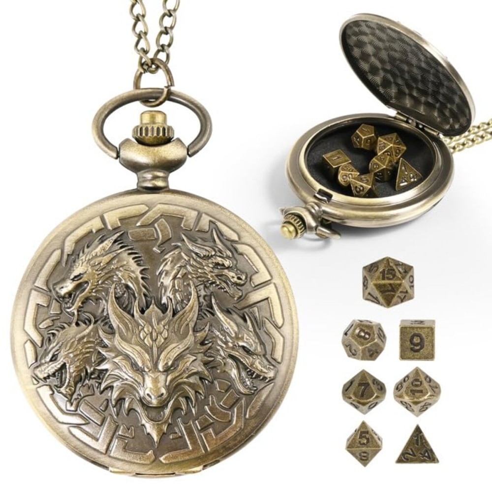 Banloga D&D Dice Set,7PCS Metal Dice for Dungeons and Dragons,Mini Dice Set with Pocket Watch Case,Role Playing Board Games Accessories (Dragon, Bronze) Banloga D&D Dice Set,7PCS Metal Dice for Dungeons and Dragons,Mini Dice Set with Pocket Watch Case,Role Playing Board Games Accessories (Dragon, Bronze)