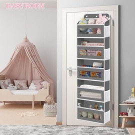 KYEVIS Over The Door Organizer, 5 Shelves Closet Door Hanging Organizer with 10 Mesh Pockets, Stuffed Animal Storage for Nursery, Baby Essentials, Dorm Room Essentials for Girls