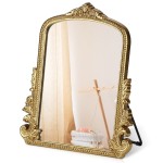 Vintage Makeup Mirror, Vanity Desk Mirror Antique Traditional Tabletop Mirror, Standing, Hang or Wall Mounted, Adjustable Dress-up Mirror, Gold Decor Mirror for Living Room,Bedroom (gold, 12*9.8 in)