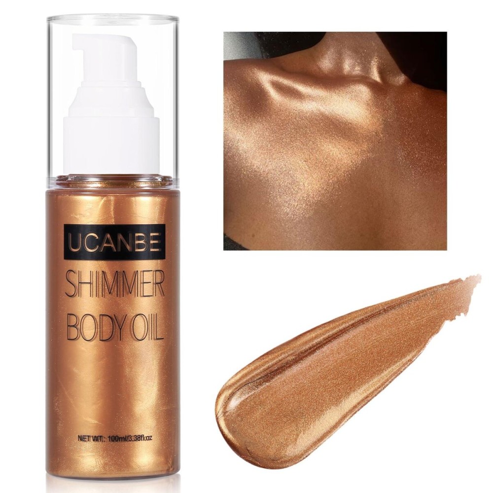 UCANBE Body Shimmer Oil - 100ml Moisturizing Glitter Oil, Waterproof Shimmering Luminizer Liquid Illuminator, Tinted Glow Bronzer (Bronze Gold) UCANBE Body Shimmer Oil - 100ml Moisturizing Glitter Oil, Waterproof Shimmering Luminizer Liquid Illuminator, Tinted Glow Bronzer (Bronze Gold)