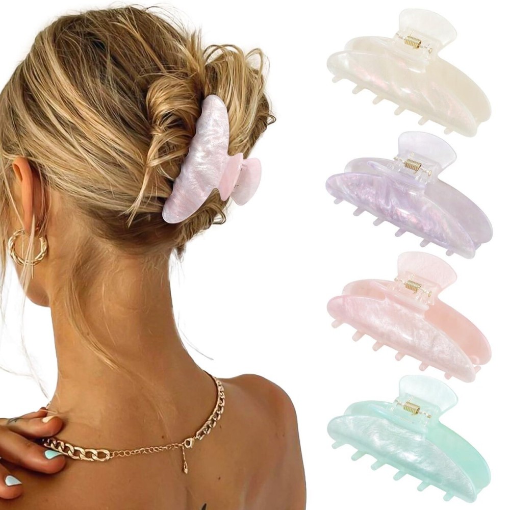 4Pcs Large Hair Claw Clips - Acrylic Big Hair Clips for Thick Hair Strong Hold Hair Jaw Clips Non-slip Banana Hair Barrettes Clips for Women Girls (Sparkle(white/purple/pink/green)) 4Pcs Large Hair Claw Clips - Acrylic Big Hair Clips for Thick Hair Strong Hold Hair Jaw Clips Non-slip Banana Hair Barrettes Clips for Women Girls (Sparkle(white/purple/pink/green))
