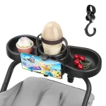Universal Stroller Snack Tray, 4 in 1 Stroller Tray Attachment with Cups Phone Holder for Baby Toddler Stroller, 360 Rotation Universal Stroller Tray Compatible with Uppababy, Baby Jogger, etc