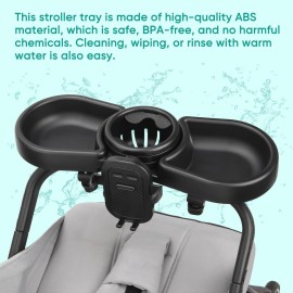 Universal Stroller Snack Tray, 4 in 1 Stroller Tray Attachment with Cups Phone Holder for Baby Toddler Stroller, 360 Rotation Universal Stroller Tray Compatible with Uppababy, Baby Jogger, etc