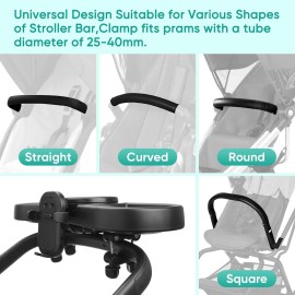 Universal Stroller Snack Tray, 4 in 1 Stroller Tray Attachment with Cups Phone Holder for Baby Toddler Stroller, 360 Rotation Universal Stroller Tray Compatible with Uppababy, Baby Jogger, etc