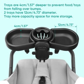 Universal Stroller Snack Tray, 4 in 1 Stroller Tray Attachment with Cups Phone Holder for Baby Toddler Stroller, 360 Rotation Universal Stroller Tray Compatible with Uppababy, Baby Jogger, etc