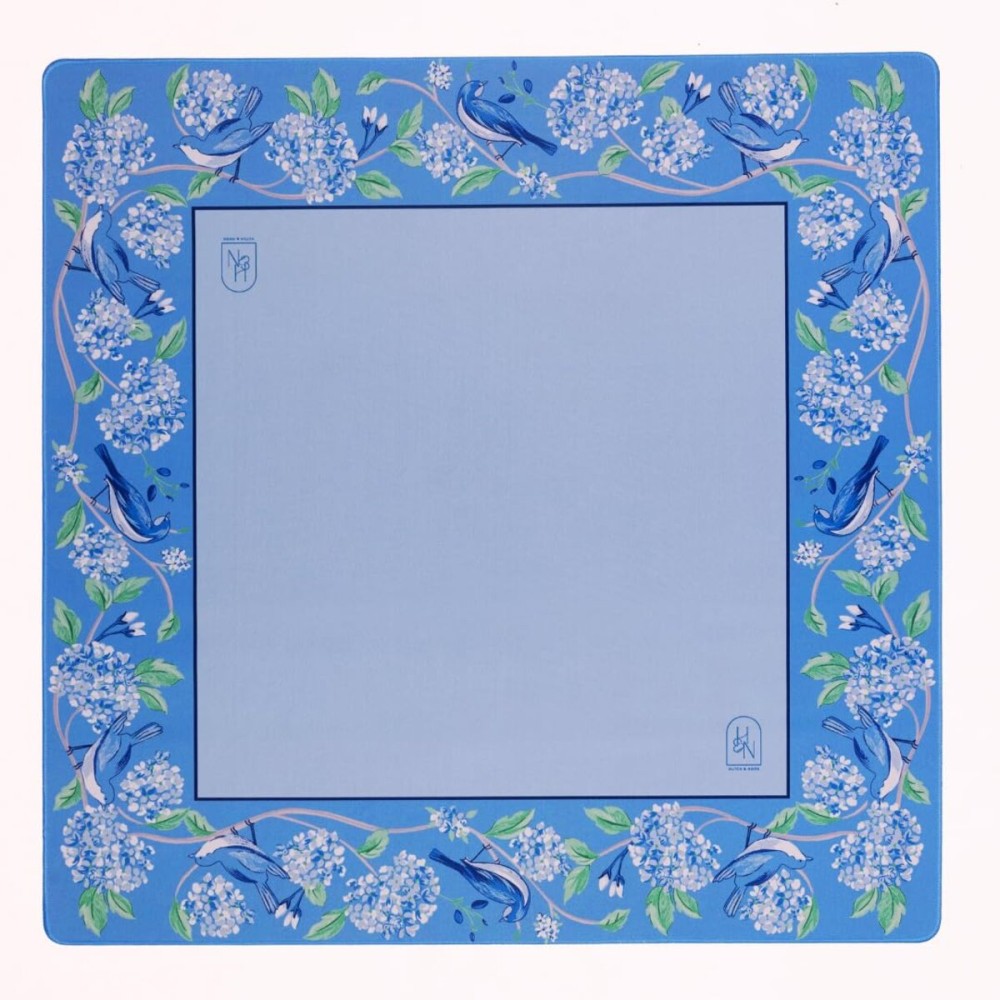 Hutch & Nook Mahjong Mat | 33 Non-Slip Card Table Cover | Decorative Game Mat for Mahjong Set, Dominoes, Poker & More (Blue & White Bird)