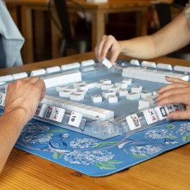 Hutch & Nook Mahjong Mat | 33 Non-Slip Card Table Cover | Decorative Game Mat for Mahjong Set, Dominoes, Poker & More (Blue & White Bird)