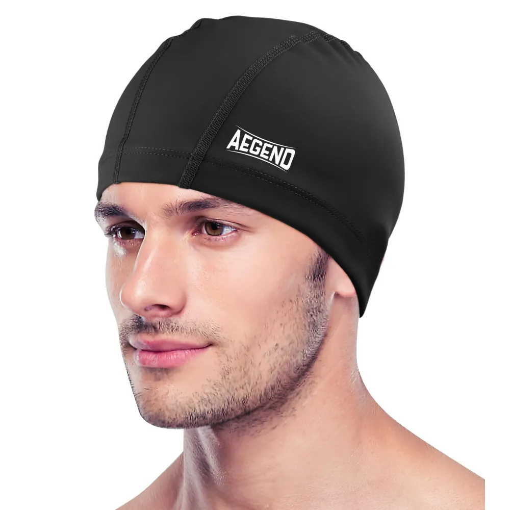 Aegend Fabric Swim Cap, Silicone Waterproof Layer - Breathable Cloth Swimming Cap, Keep Hair Dry with Hight Elasticity for Youth Kids Women Men, 2 Sizes to Choose (Black, Large) Aegend Fabric Swim Cap, Silicone Waterproof Layer - Breathable Cloth Swimming Cap, Keep Hair Dry with Hight Elasticity for Youth Kids Women Men, 2 Sizes to Choose (Black, Large)