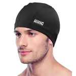 Aegend Fabric Swim Cap, Silicone Waterproof Layer - Breathable Cloth Swimming Cap, Keep Hair Dry with Hight Elasticity for Youth Kids Women Men, 2 Sizes to Choose (Black, Large)