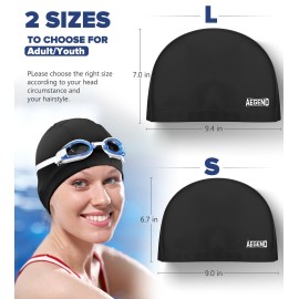 Aegend Fabric Swim Cap, Silicone Waterproof Layer - Breathable Cloth Swimming Cap, Keep Hair Dry with Hight Elasticity for Youth Kids Women Men, 2 Sizes to Choose (Black, Large) Aegend Fabric Swim Cap, Silicone Waterproof Layer - Breathable Cloth Swimming Cap, Keep Hair Dry with Hight Elasticity for Youth Kids Women Men, 2 Sizes to Choose (Black, Large)