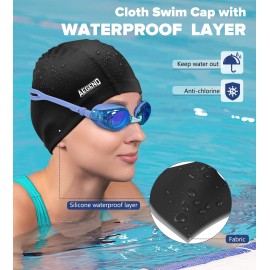 Aegend Fabric Swim Cap, Silicone Waterproof Layer - Breathable Cloth Swimming Cap, Keep Hair Dry with Hight Elasticity for Youth Kids Women Men, 2 Sizes to Choose (Black, Large) Aegend Fabric Swim Cap, Silicone Waterproof Layer - Breathable Cloth Swimming Cap, Keep Hair Dry with Hight Elasticity for Youth Kids Women Men, 2 Sizes to Choose (Black, Large)