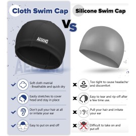 Aegend Fabric Swim Cap, Silicone Waterproof Layer - Breathable Cloth Swimming Cap, Keep Hair Dry with Hight Elasticity for Youth Kids Women Men, 2 Sizes to Choose (Black, Large) Aegend Fabric Swim Cap, Silicone Waterproof Layer - Breathable Cloth Swimming Cap, Keep Hair Dry with Hight Elasticity for Youth Kids Women Men, 2 Sizes to Choose (Black, Large)