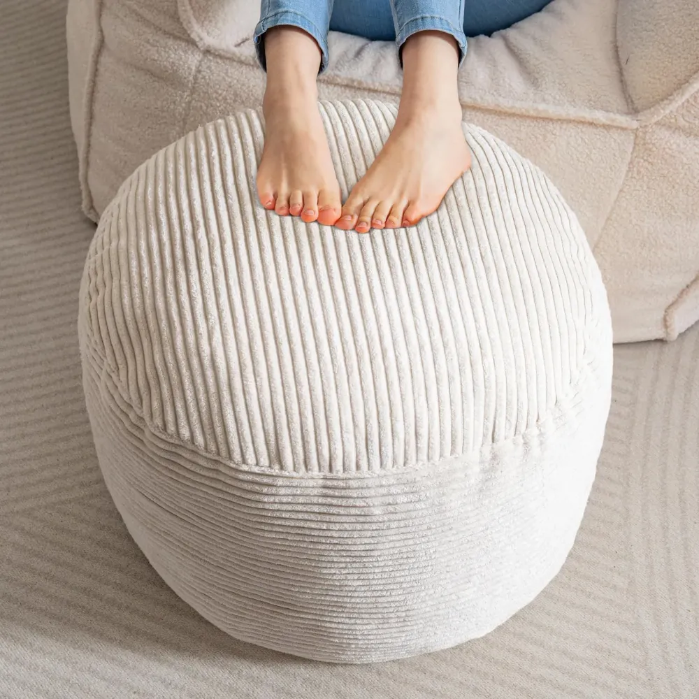 HIGOGOGO Round Stuffed Pouf Ottoman, Corduroy Poufs with Foam Chunk Filling, Furry and Fluffy Pouf Foot Stool Storage Ottoman, 20 X 15 Floor Poufs Foot Rest for Living Room, Beige HIGOGOGO Round Stuffed Pouf Ottoman, Corduroy Poufs with Foam Chunk Filling, Furry and Fluffy Pouf Foot Stool Storage Ottoman, 20 X 15 Floor Poufs Foot Rest for Living Room, Beige