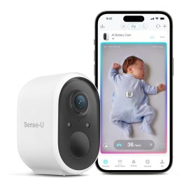 Sense-U AI Battery Baby Camera Monitor with Sensor-Free Sleep Breathing Movement Detection, Smart Security Wireless Outdoor Video Camera, Indoor Home Cam, No Monthly Fee, Peace of Mind for Parents