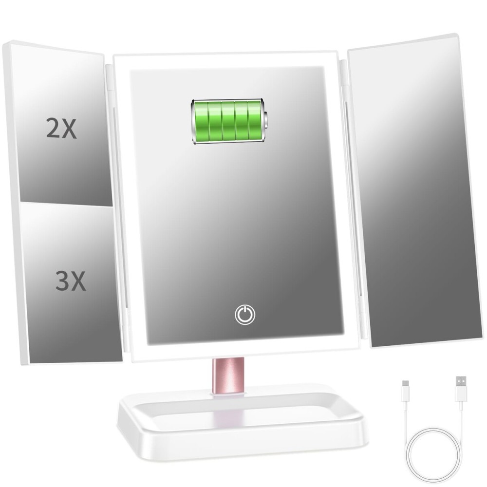 BERTHALESS Rechargeable Trifold Makeup Mirror with 78 LED Lights, Compact Travel Light Up Vanity Mirror 3 Way Mirror with Magnification 3 Color Lighting Adjustable Brightness Touch Control BERTHALESS Rechargeable Trifold Makeup Mirror with 78 LED Lights, Compact Travel Light Up Vanity Mirror 3 Way Mirror with Magnification 3 Color Lighting Adjustable Brightness Touch Control