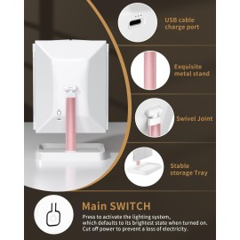 BERTHALESS Rechargeable Trifold Makeup Mirror with 78 LED Lights, Compact Travel Light Up Vanity Mirror 3 Way Mirror with Magnification 3 Color Lighting Adjustable Brightness Touch Control BERTHALESS Rechargeable Trifold Makeup Mirror with 78 LED Lights, Compact Travel Light Up Vanity Mirror 3 Way Mirror with Magnification 3 Color Lighting Adjustable Brightness Touch Control