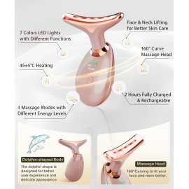 ELISHINE Light Based Face-Neck-Massager - 7 Color Portable Facial Massager for Skin Care, Rose Gold