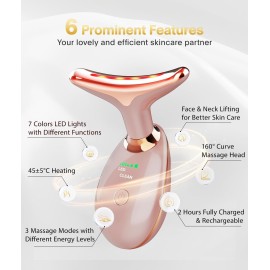 ELISHINE Light Based Face-Neck-Massager - 7 Color Portable Facial Massager for Skin Care, Rose Gold