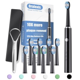 ORALEXIS Electric Toothbrush for Adults and Kids, with Tongue Scraper and 8 Brush Heads, One Fast Charge Last 120 Days, 40000 VPM Deep Clean, Sonic Travel Toothbrush
