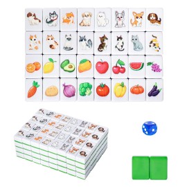 GRACIAS 4 Players Mahjong Block Set, 128 Green Tiles(1.18) with Animal and Food Pattern, Portable Mahjong Set with A Carry Bag, Mahjong Tile Game GRACIAS 4 Players Mahjong Block Set, 128 Green Tiles(1.18) with Animal and Food Pattern, Portable Mahjong Set with A Carry Bag, Mahjong Tile Game
