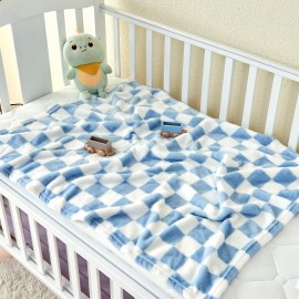 Yurhap Checkered Baby Blanket Fleece Baby Blankets for Boys, Ultra Soft Cozy Fluffy Infant Toddler Newborn Receiving Blankets for Crib Stroller, 30\'\'x40\'\', Blue