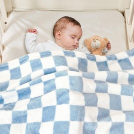 Yurhap Checkered Baby Blanket Fleece Baby Blankets for Boys, Ultra Soft Cozy Fluffy Infant Toddler Newborn Receiving Blankets for Crib Stroller, 30\'\'x40\'\', Blue