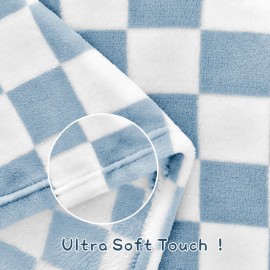 Yurhap Checkered Baby Blanket Fleece Baby Blankets for Boys, Ultra Soft Cozy Fluffy Infant Toddler Newborn Receiving Blankets for Crib Stroller, 30\'\'x40\'\', Blue
