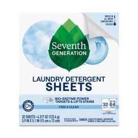 Seventh Generation Laundry Detergent Sheets 32ct Free & Clear Removes Tough Stains Safer for your family