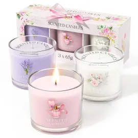 CHILLFLAME Scented Candles, Scented Candle Gift Set for Stress Relief, 3 Votive Candles for Women and Men, Birthday Candle Gifts for Women, Christmas Candles for Women (Pink + Purple + White, 7 oz)