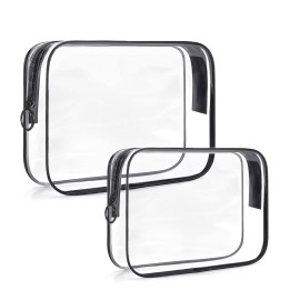 ploimyur TSA Approved Toiletry Bag,2 Pack Clear Toiletry Bag, Quart Size Travel Bag TSA Approved,Clear Travel Bags for Toiletries,Clear Cosmetic Bags with Zipper, Carry on Travel Bag,Black
