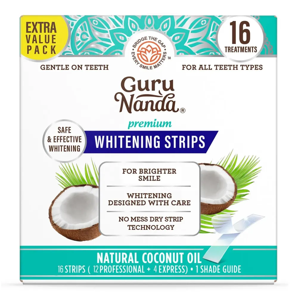 GuruNanda Teeth Whitening Strips - 16-Day Treatment with Non-Slip, Dry Strip Technology - Whitening Designed with Care for a Brighter Smile GuruNanda Teeth Whitening Strips - 16-Day Treatment with Non-Slip, Dry Strip Technology - Whitening Designed with Care for a Brighter Smile