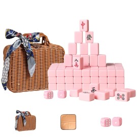 VPH Travel Chinese Mahjong Set Ivory 144 Sheets with Rattan Box and Tablecloth (Pink) VPH Travel Chinese Mahjong Set Ivory 144 Sheets with Rattan Box and Tablecloth (Pink)