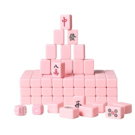 VPH Travel Chinese Mahjong Set Ivory 144 Sheets with Rattan Box and Tablecloth (Pink) VPH Travel Chinese Mahjong Set Ivory 144 Sheets with Rattan Box and Tablecloth (Pink)