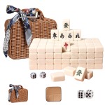 VPH Travel Chinese Mahjong Set Ivory 144 Sheets with Rattan Box and Tablecloth (Ivory)