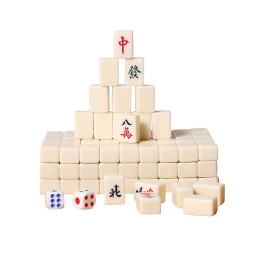 VPH Travel Chinese Mahjong Set Ivory 144 Sheets with Rattan Box and Tablecloth (Ivory)