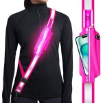 Ylzzrs Reflective Sash Gear for Walking at Night,LED Reflective Belt Safety Lights,Lights for Night Dog Walking,High Visibility Type-C Rechargeable with Phone Holder for Men Women(Pink)