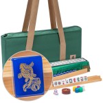 Yellow Mountain Imports American Mahjong Set, Koi Fish with Green Soft Case - Four Wooden All-in-One Racks with Pushers, Wright Patterson Scoring Coins, Dice, and Wind Indicator