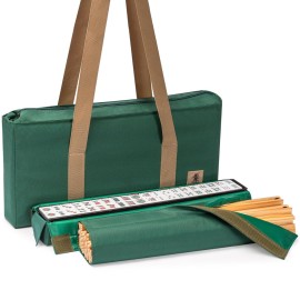 Yellow Mountain Imports American Mahjong Set, Koi Fish with Green Soft Case - Four Wooden All-in-One Racks with Pushers, Wright Patterson Scoring Coins, Dice, and Wind Indicator