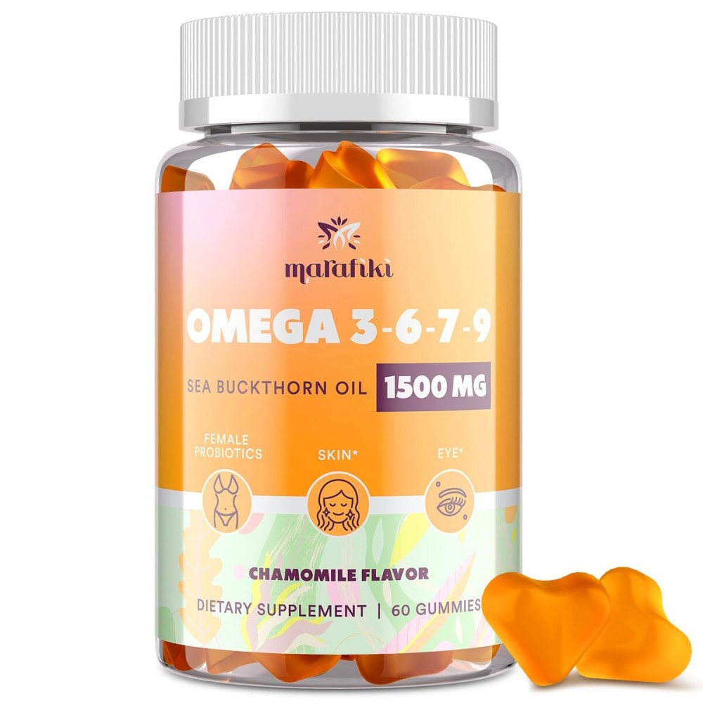 Omega 3 6 7 9 Gummies for Women - Omega 3 Supplement with Sea Buckthorn Oil, Flaxseed Oil, Vitamins E, A & Probiotics - Skin, Eye & Dryness, Chamomile Flavor - 60 Gummies Omega 3 6 7 9 Gummies for Women - Omega 3 Supplement with Sea Buckthorn Oil, Flaxseed Oil, Vitamins E, A & Probiotics - Skin, Eye & Dryness, Chamomile Flavor - 60 Gummies