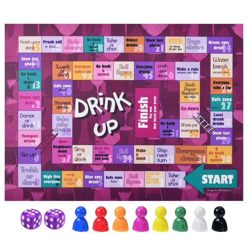 NETANICO Drinking Games,Leather Mat Drinking Board Game for Adults,Interactive Girls Night Drinking Games,Bachelorette Party Games,Age 21+,2-8 Players NETANICO Drinking Games,Leather Mat Drinking Board Game for Adults,Interactive Girls Night Drinking Games,Bachelorette Party Games,Age 21+,2-8 Players