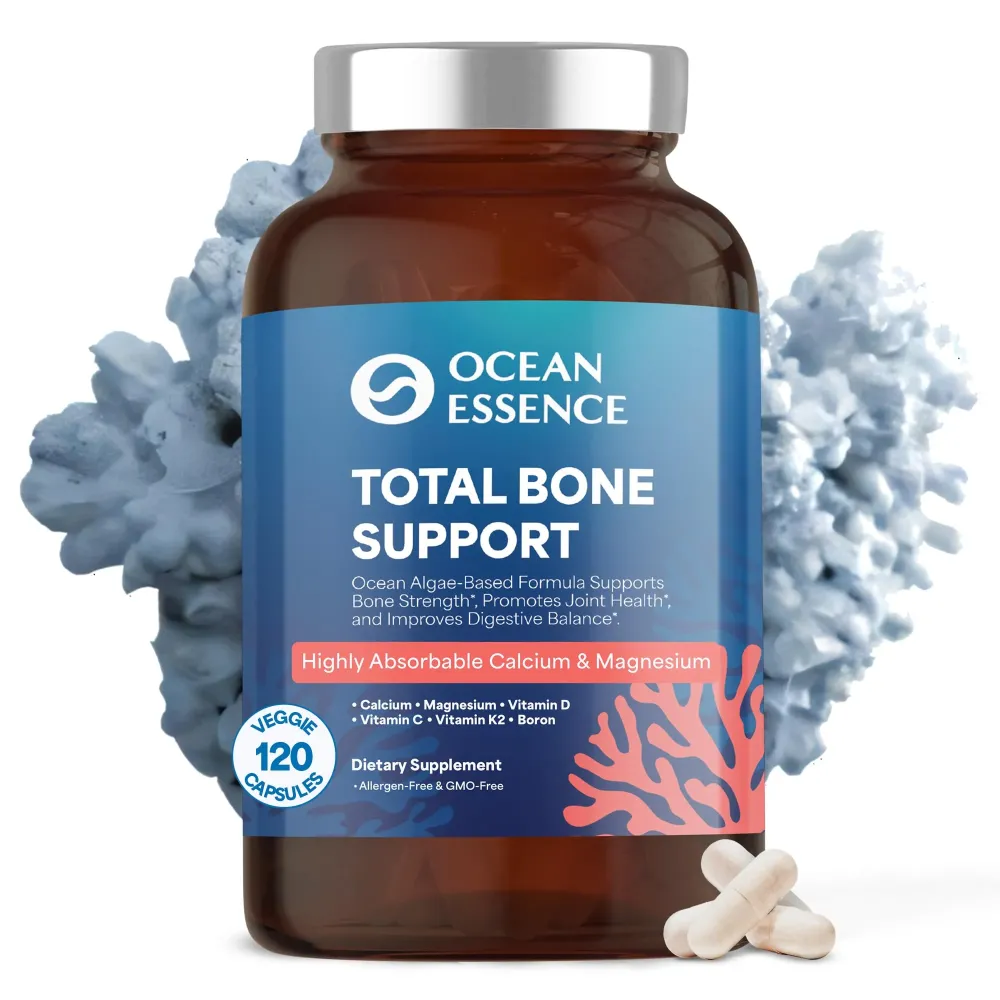 OCEAN ESSENCE Total Bone Support - Plant-Based Algae Calcium Supplement for Supporting Bone Density & Strength - for Men & Women 35+ - 120 Natural Calcium Capsules - Vitamins for Optimal Health OCEAN ESSENCE Total Bone Support - Plant-Based Algae Calcium Supplement for Supporting Bone Density & Strength - for Men & Women 35+ - 120 Natural Calcium Capsules - Vitamins for Optimal Health