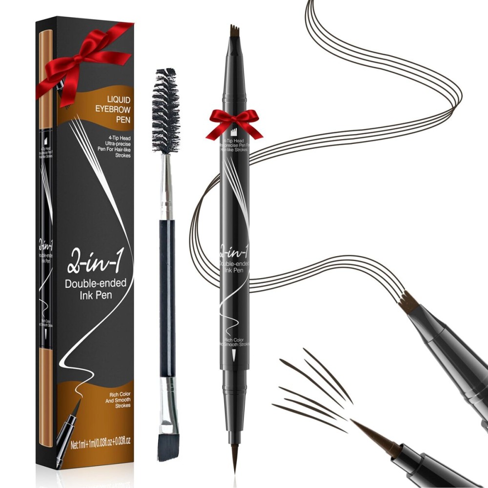 Microblading Eyebrow Pen Waterproof - Eyebrow Pencil Magical 2-in-1 Dual-Ended Eye Brow Pencils for Women with 4-Fork-Tip & Precise Brush-Tip & Eyebrow Brush, Natural Hair Like Strokes (Dark Brown) Microblading Eyebrow Pen Waterproof - Eyebrow Pencil Magical 2-in-1 Dual-Ended Eye Brow Pencils for Women with 4-Fork-Tip & Precise Brush-Tip & Eyebrow Brush, Natural Hair Like Strokes (Dark Brown)