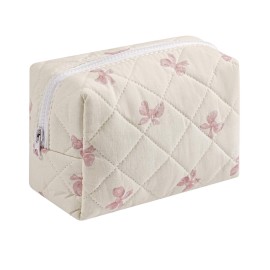 HHQQWZ Makeup Bag Travel Cosmetic Bag for Women Girls, Zipper Make Up Pouch, Floral Flowers Toiletry Organizer Makeup, Portable Storage Bag, Cosmetic Travel Cloth Bag (Pink Bow Tie)