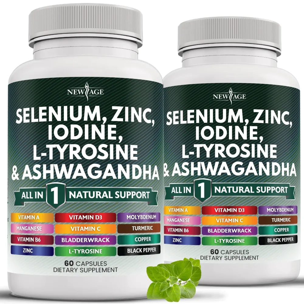 NEW AGE Selenium, Zinc, Iodine, L Tyrosine, Ashwagandha - Supplement for Women and Men with Bladderwrack, Turmeric, Silica Kelp, Schisandra - 120 Count NEW AGE Selenium, Zinc, Iodine, L Tyrosine, Ashwagandha - Supplement for Women and Men with Bladderwrack, Turmeric, Silica Kelp, Schisandra - 120 Count