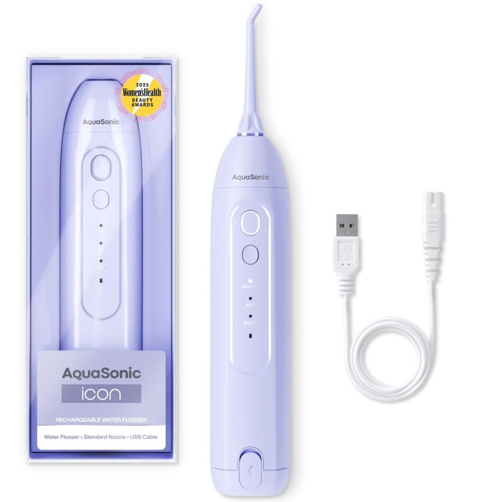 AquaSonic Icon Water Flosser for Teeth - Cordless Rechargeable Oral Irrigator - Waterproof, Portable Dental Cleaning with Jet Tip - Braces Home Travel - Lilac AquaSonic Icon Water Flosser for Teeth - Cordless Rechargeable Oral Irrigator - Waterproof, Portable Dental Cleaning with Jet Tip - Braces Home Travel - Lilac