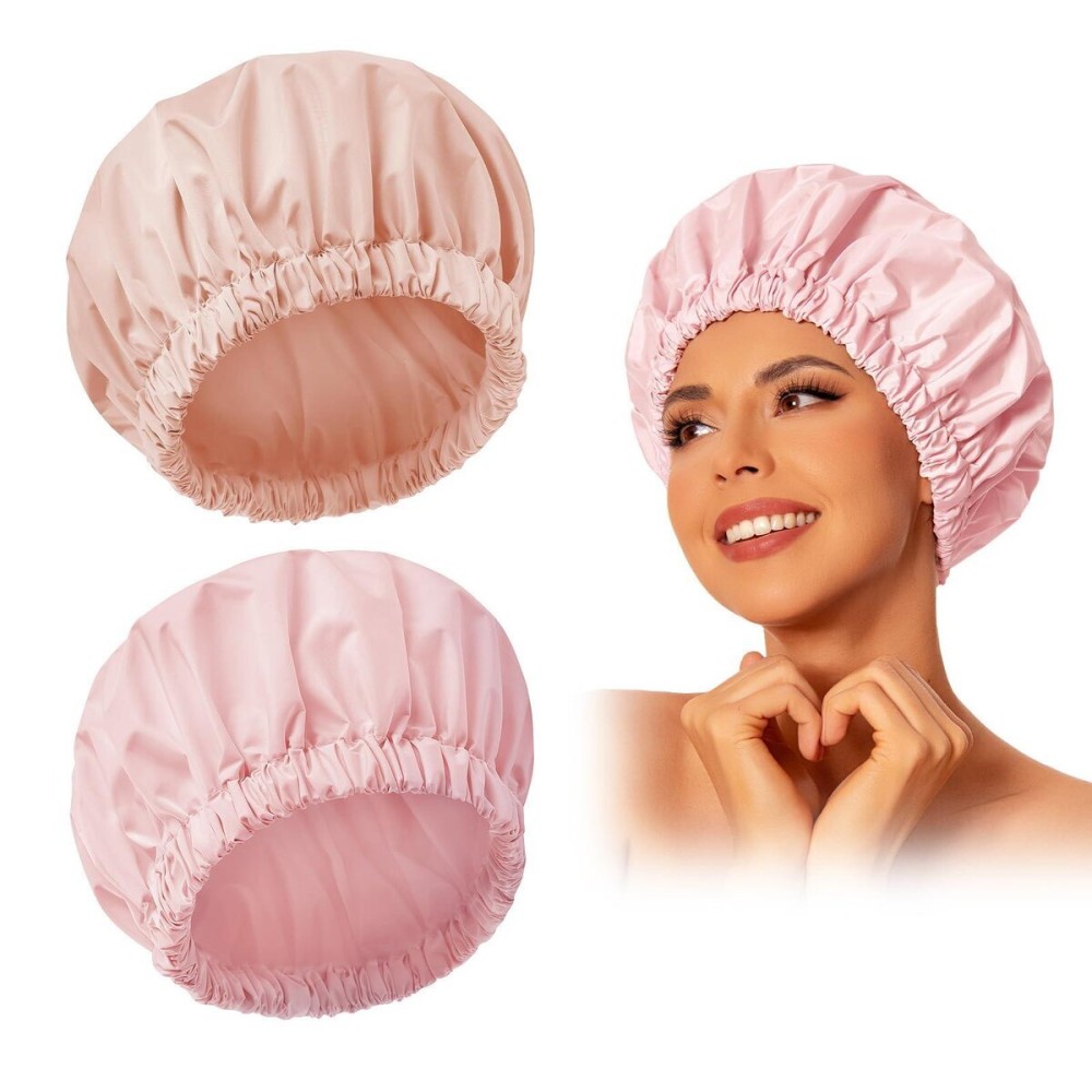 Reusable Shower Cap for Women, Large Waterproof Shower Essentials Bonnet Washable Elastic Band Bath Hair Wrap Hat for Long Hair, Braids(Pink&Beige) Reusable Shower Cap for Women, Large Waterproof Shower Essentials Bonnet Washable Elastic Band Bath Hair Wrap Hat for Long Hair, Braids(Pink&Beige)