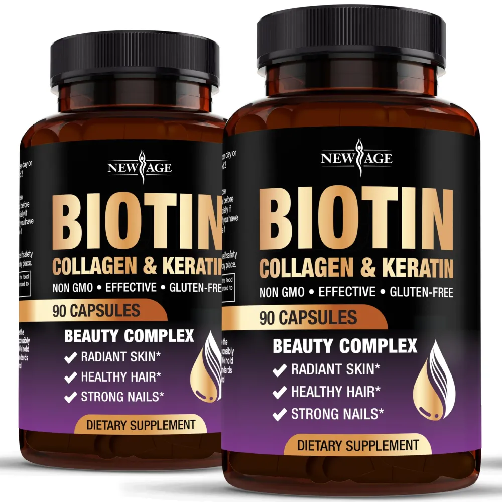 NEW AGE Biotin Collagen Keratin Hyaluronic Acid - 50,000mcg Hair Growth Vitamins for Men and Women, Nails, Hair, Skin Vitamins and DHT Blocker with Vitamin E Folic Acid Pumpkin Seed MSM- 180 Count NEW AGE Biotin Collagen Keratin Hyaluronic Acid - 50,000mcg Hair Growth Vitamins for Men and Women, Nails, Hair, Skin Vitamins and DHT Blocker with Vitamin E Folic Acid Pumpkin Seed MSM- 180 Count