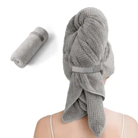 Netcken Extra Large Microfiber Hair Towel for Women,Super Soft Anti Frizz & Quick Dry for Curly Hair,Ultra Absorbent Hair Wrap Towels for Long,Thick,Wet Hair 24x42 Inches (Grey)