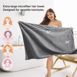 Netcken Extra Large Microfiber Hair Towel for Women,Super Soft Anti Frizz & Quick Dry for Curly Hair,Ultra Absorbent Hair Wrap Towels for Long,Thick,Wet Hair 24x42 Inches (Grey)